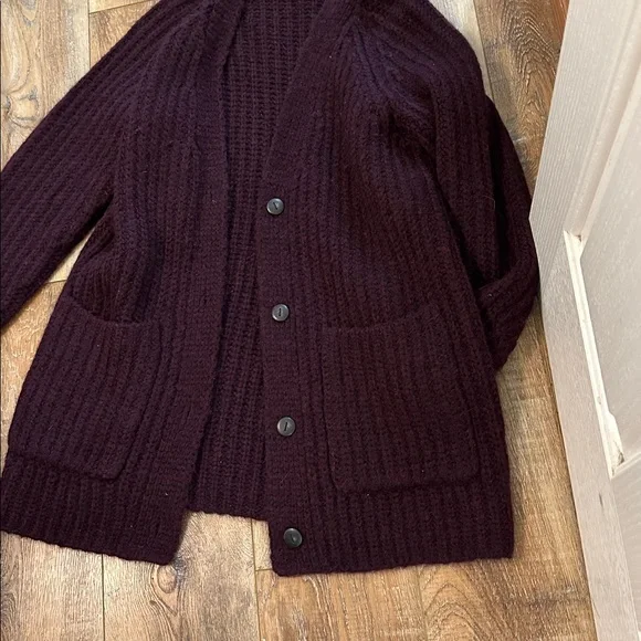Vince Chunky Cardigan Sweater deep plum alpaca blend small - Picture 5 of 6
